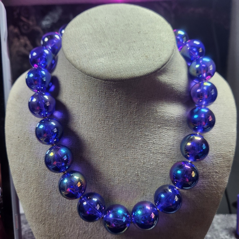 Adelante Ostella Blue Iridescent Beaded‎ Statement Necklace NN83203 20 Inch